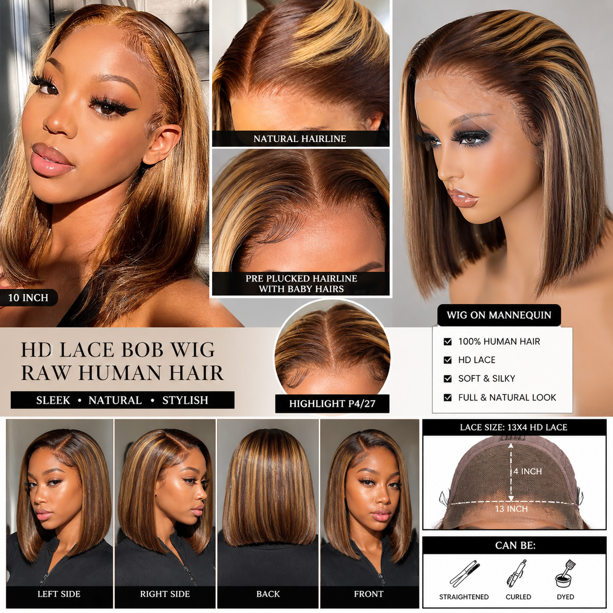 12 Inch HD Lace Bob Wig – Sleek Straight Human Hair Wig