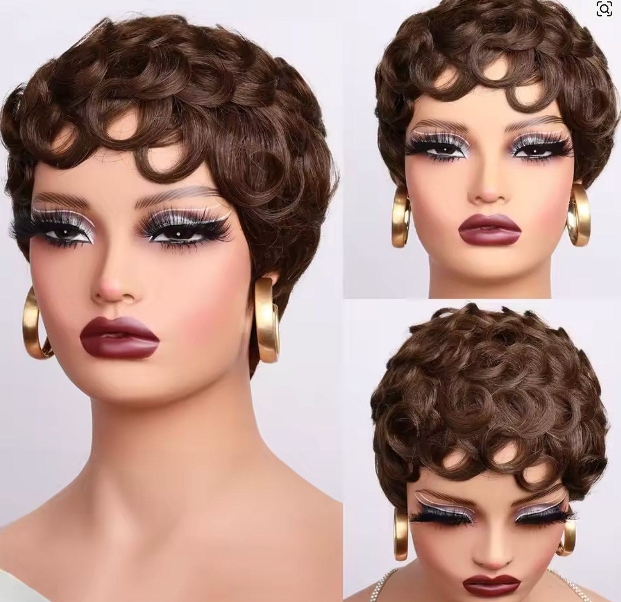6 inch Short Pixie Cut Curly Wig – Glueless Human Hair Wig With Bangs