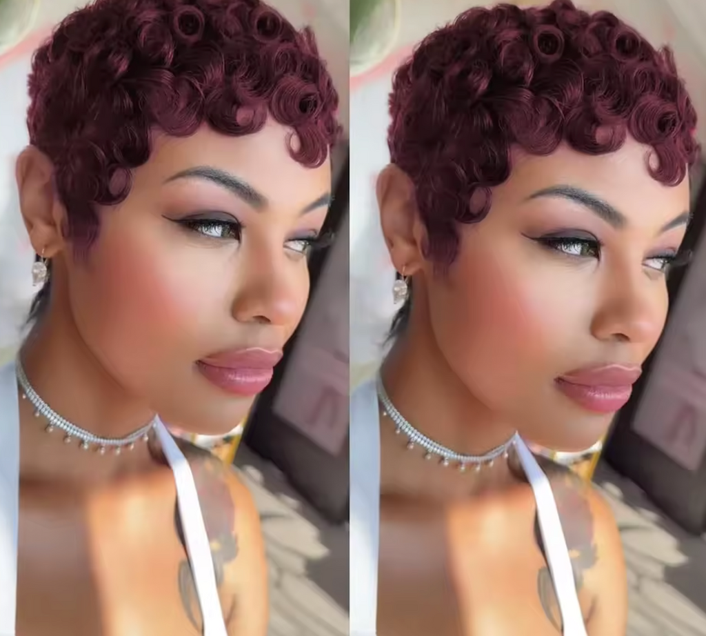 6 inch Short Pixie Cut Curly Wig – Glueless Human Hair Wig With Bangs