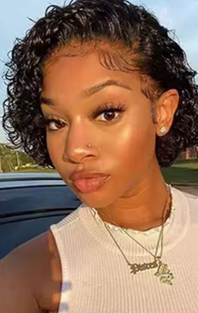 8 Inch Short Kinky Curly Pixie Cut Wig – Transparent Lace Front Human Hair Wig