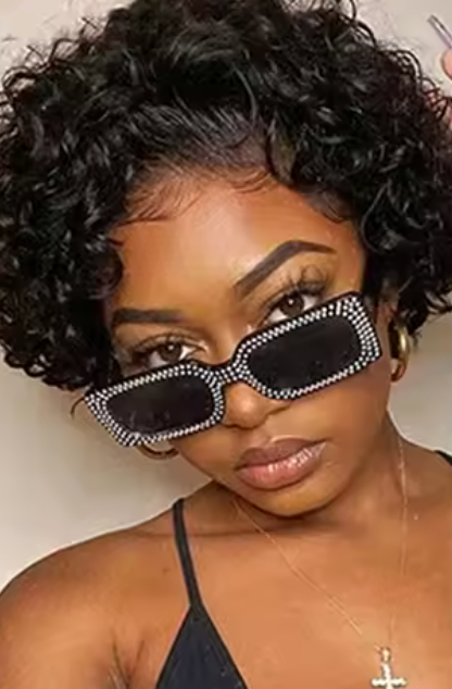 8 Inch Short Kinky Curly Pixie Cut Wig – Transparent Lace Front Human Hair Wig