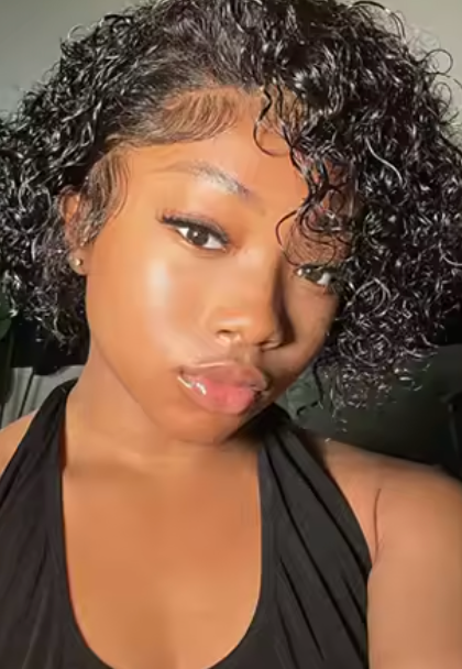 8 Inch Short Kinky Curly Pixie Cut Wig – Transparent Lace Front Human Hair Wig