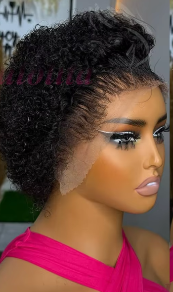 8 Inch Short Kinky Curly Pixie Cut Wig – Transparent Lace Front Human Hair Wig
